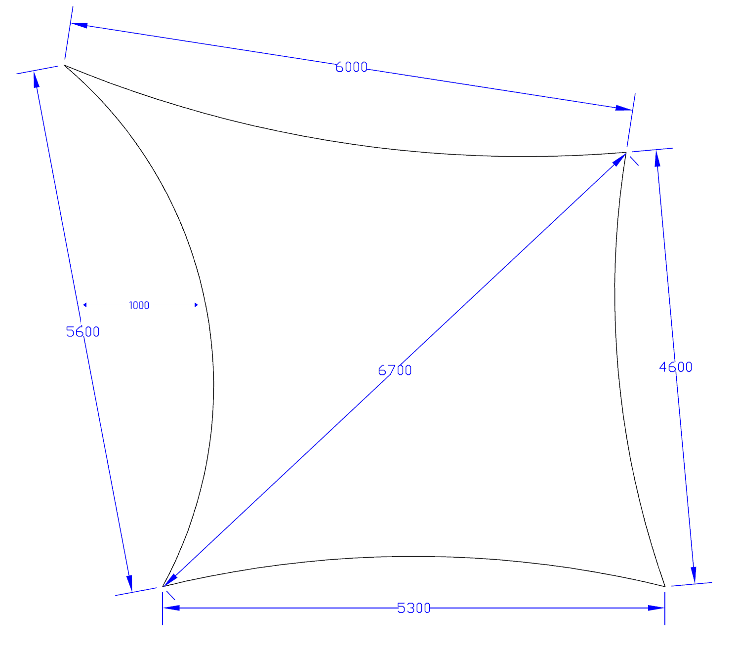 Shade Sail 4-point - Turquoise - 6m x 4.6m x 5.3m x 5.6m