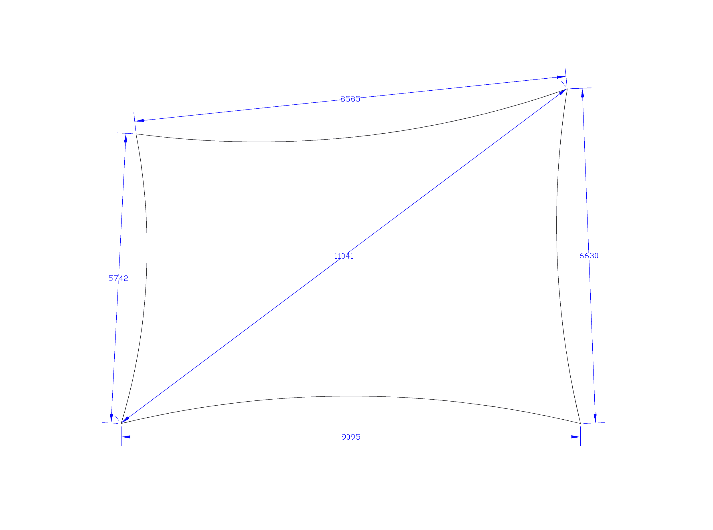 Shade Sail 4-point - Commercial Heavy Fabric - Black - 8585mm x 6630mm x 9095mm x 5742mm